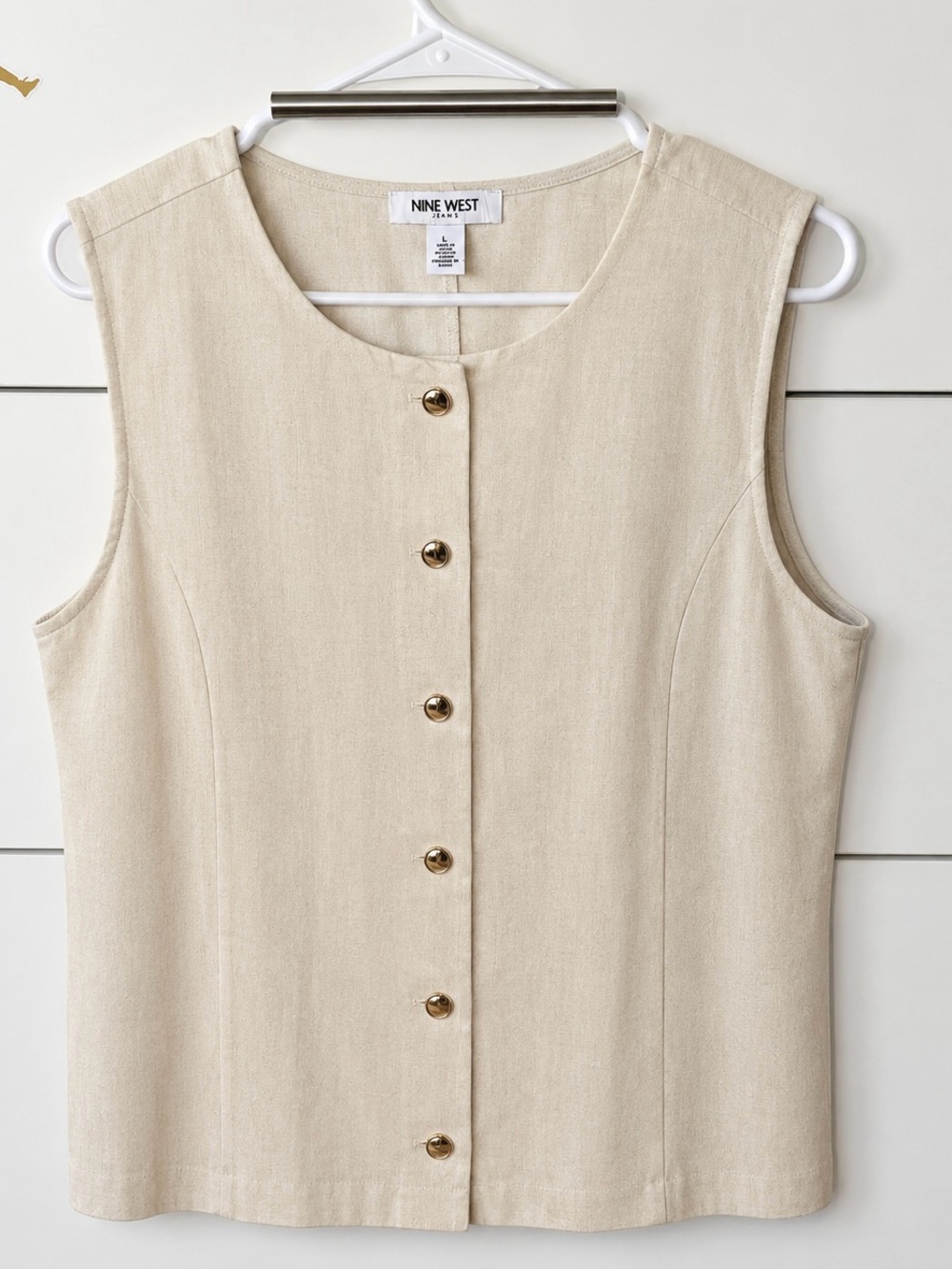 Nine West Beige Sleeveless Button-Front Tank